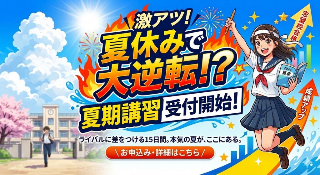 【荒木教室定期テスト速報】数学＋62点！？この勢いで大逆転する「夏期講習」受付開始！
