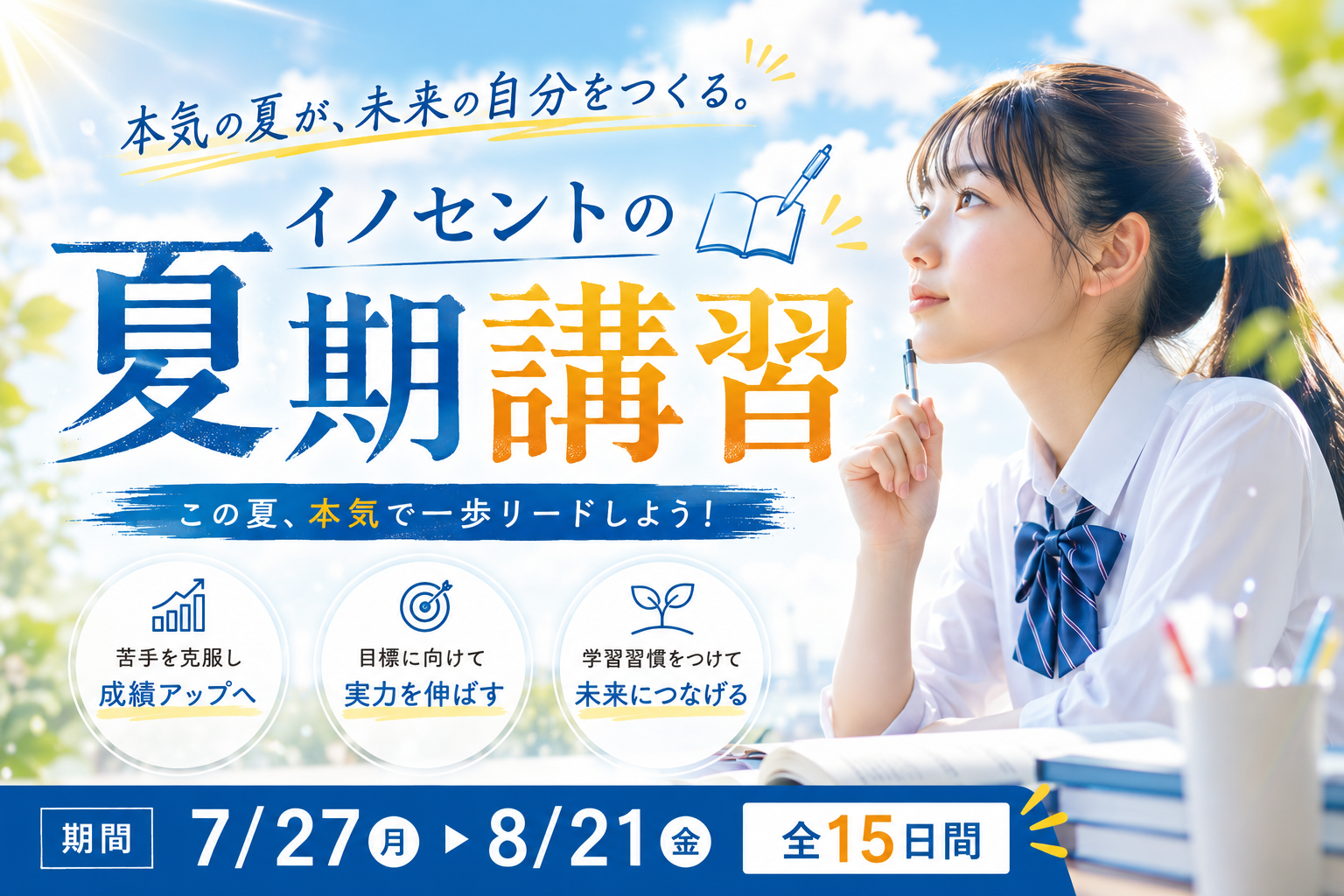柳川エリアの高校生｜夏期講習2026】志望校に近づく夏 | 学習塾 イノセント