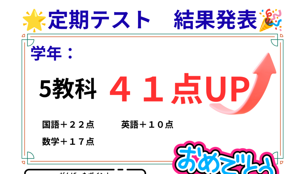 【小郡中・大原中・基里中】1学期期末テスト成績アップ速報！努力が結果につながりました