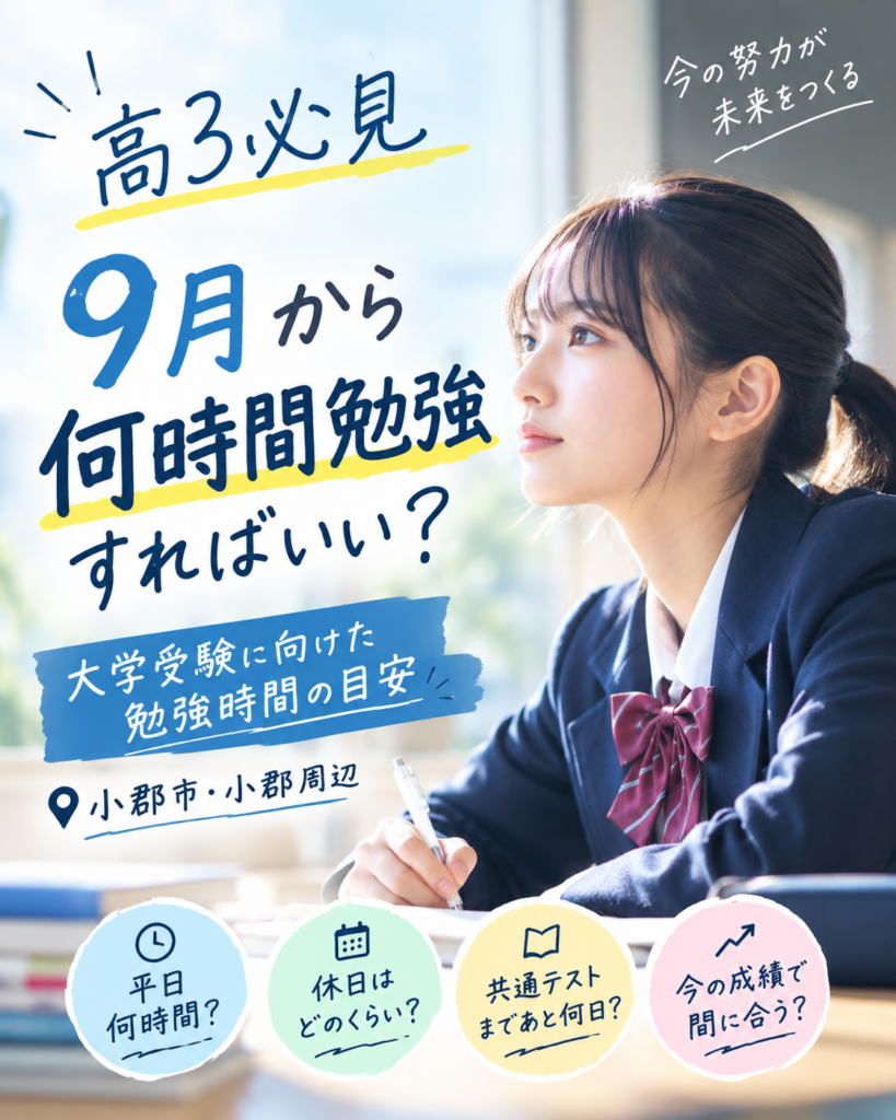 【高3必見】9月から何時間勉強すればいい？大学受験に向けた勉強時間の目安｜小郡市・小郡周辺