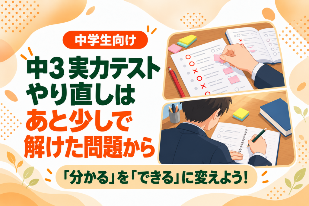 【野芥教室】中3実力テストのやり直しは「あと少しで解けた問題」から